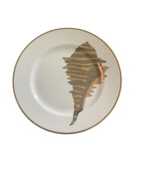 Fitz and Floyd White Plate with Gold Rim and Shell  7.5”
